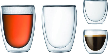 8oz Pavina Double Wall Glasses, High Heat Borosilicate Glass, Set of 2, Clear