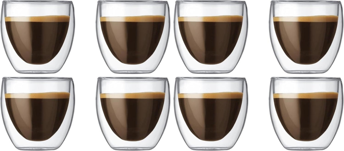 8oz Pavina Double Wall Glasses, High Heat Borosilicate Glass, Set of 2, Clear