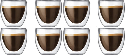 8oz Pavina Double Wall Glasses, High Heat Borosilicate Glass, Set of 2, Clear