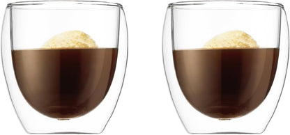 8oz Pavina Double Wall Glasses, High Heat Borosilicate Glass, Set of 2, Clear