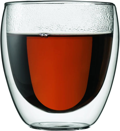 8oz Pavina Double Wall Glasses, High Heat Borosilicate Glass, Set of 2, Clear