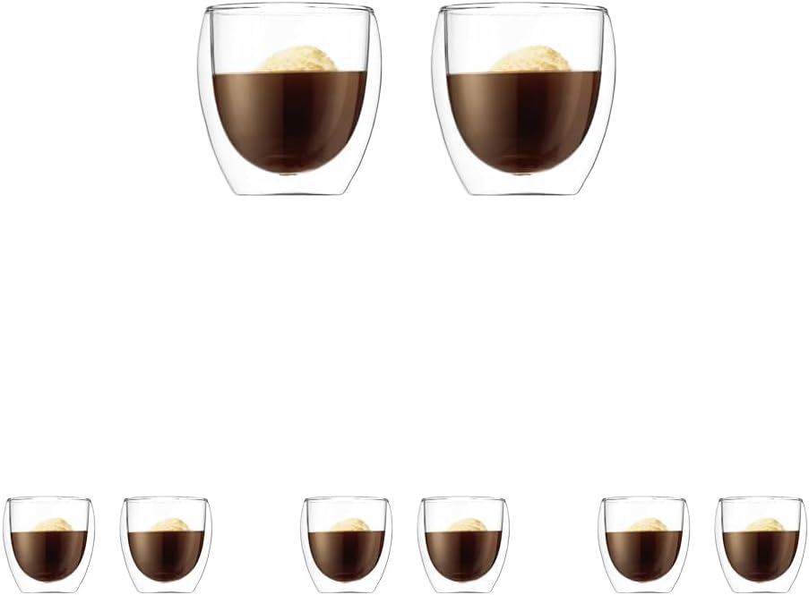 8oz Pavina Double Wall Glasses, High Heat Borosilicate Glass, Set of 2, Clear