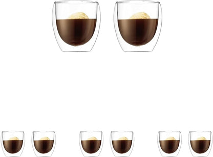 8oz Pavina Double Wall Glasses, High Heat Borosilicate Glass, Set of 2, Clear