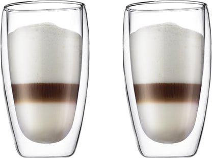 8oz Pavina Double Wall Glasses, High Heat Borosilicate Glass, Set of 2, Clear