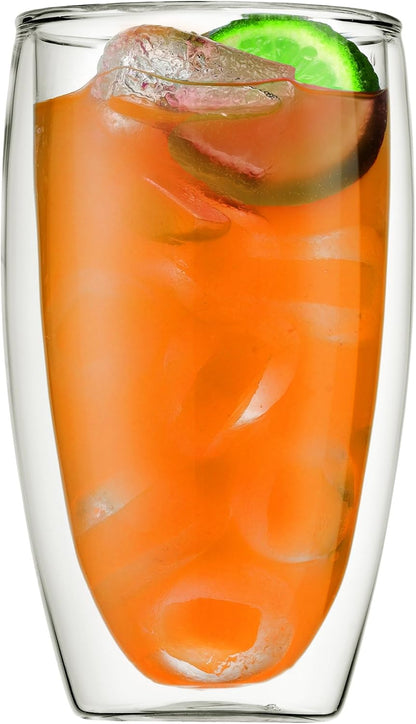 8oz Pavina Double Wall Glasses, High Heat Borosilicate Glass, Set of 2, Clear