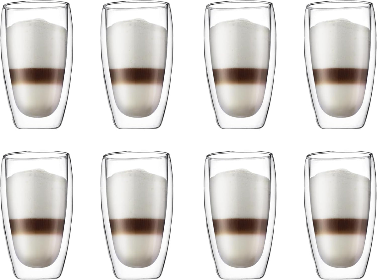 8oz Pavina Double Wall Glasses, High Heat Borosilicate Glass, Set of 2, Clear