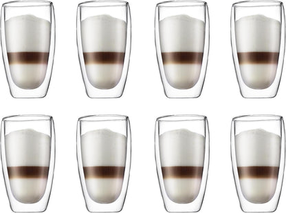 8oz Pavina Double Wall Glasses, High Heat Borosilicate Glass, Set of 2, Clear