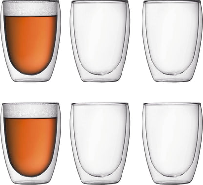 8oz Pavina Double Wall Glasses, High Heat Borosilicate Glass, Set of 2, Clear