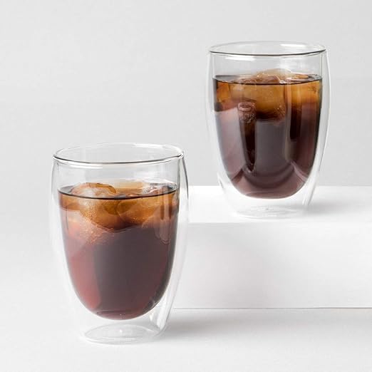 8oz Pavina Double Wall Glasses, High Heat Borosilicate Glass, Set of 2, Clear