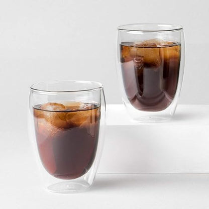 8oz Pavina Double Wall Glasses, High Heat Borosilicate Glass, Set of 2, Clear