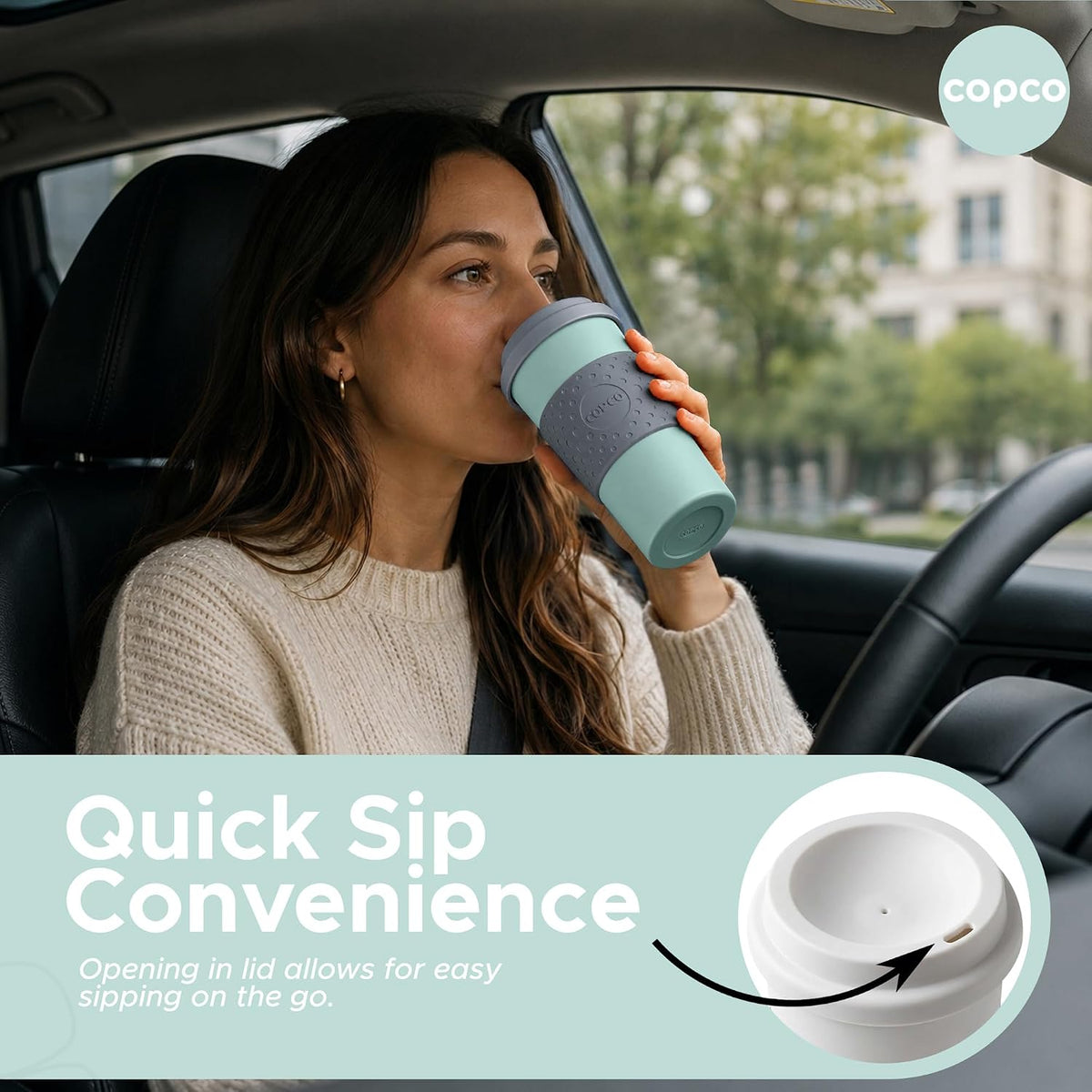 Acadia Travel Mug with Lid, 16 Oz - Aqua & Gray, Set of 2