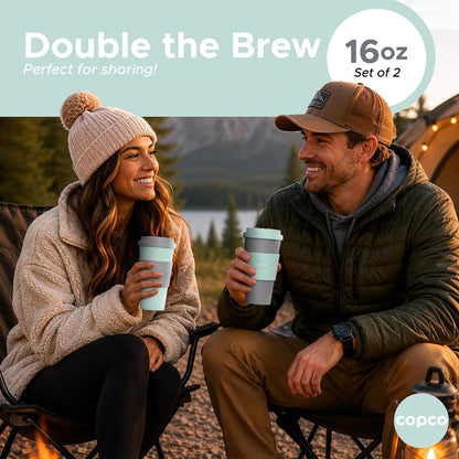 Acadia Travel Mug with Lid, 16 Oz - Aqua & Gray, Set of 2