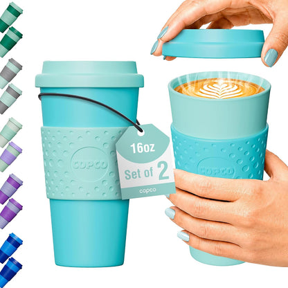 Acadia Travel Mug with Lid, 16 Oz - Aqua & Gray, Set of 2