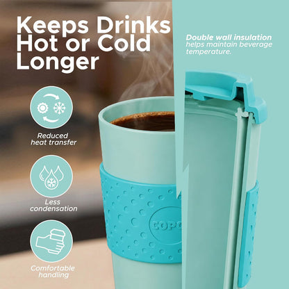 Acadia Travel Mug with Lid, 16 Oz - Aqua & Gray, Set of 2