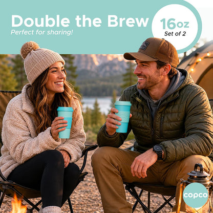 Acadia Travel Mug with Lid, 16 Oz - Aqua & Gray, Set of 2