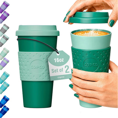 Acadia Travel Mug with Lid, 16 Oz - Aqua & Gray, Set of 2
