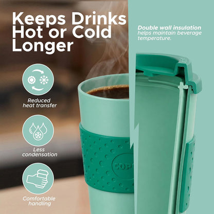Acadia Travel Mug with Lid, 16 Oz - Aqua & Gray, Set of 2