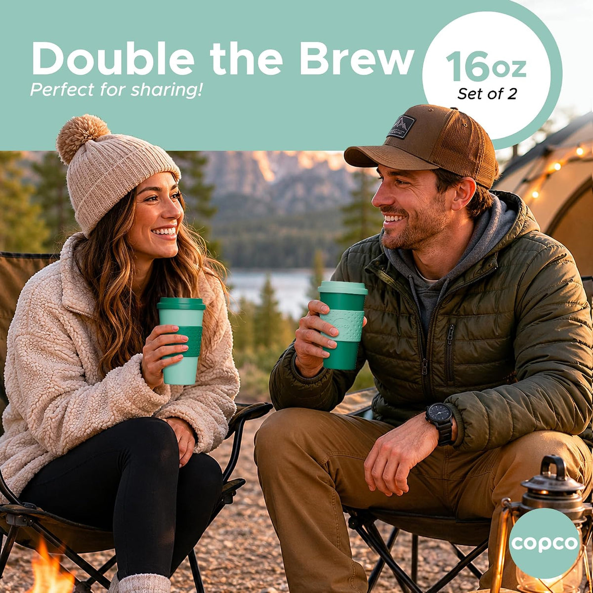 Acadia Travel Mug with Lid, 16 Oz - Aqua & Gray, Set of 2