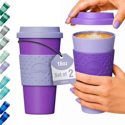Acadia Travel Mug with Lid, 16 Oz - Aqua & Gray, Set of 2