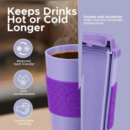 Acadia Travel Mug with Lid, 16 Oz - Aqua & Gray, Set of 2