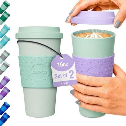 Acadia Travel Mug with Lid, 16 Oz - Aqua & Gray, Set of 2
