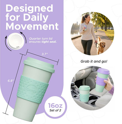 Acadia Travel Mug with Lid, 16 Oz - Aqua & Gray, Set of 2