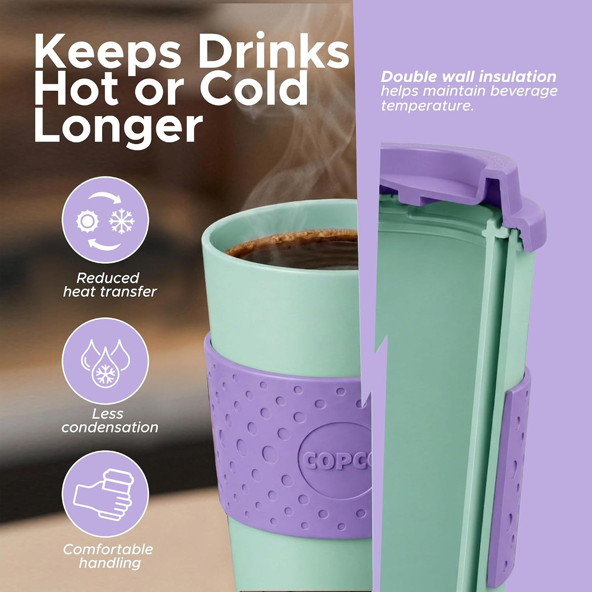 Acadia Travel Mug with Lid, 16 Oz - Aqua & Gray, Set of 2