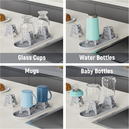 Silicone Water Bottle Drying Racks Set of 3 with Drip Tray,Cheese Style for Faster Drying,Bottle Dryer Racks Fit for Stanley YETI Cups Owala Sports Bottle Baby Bottle Thermoses Mugs