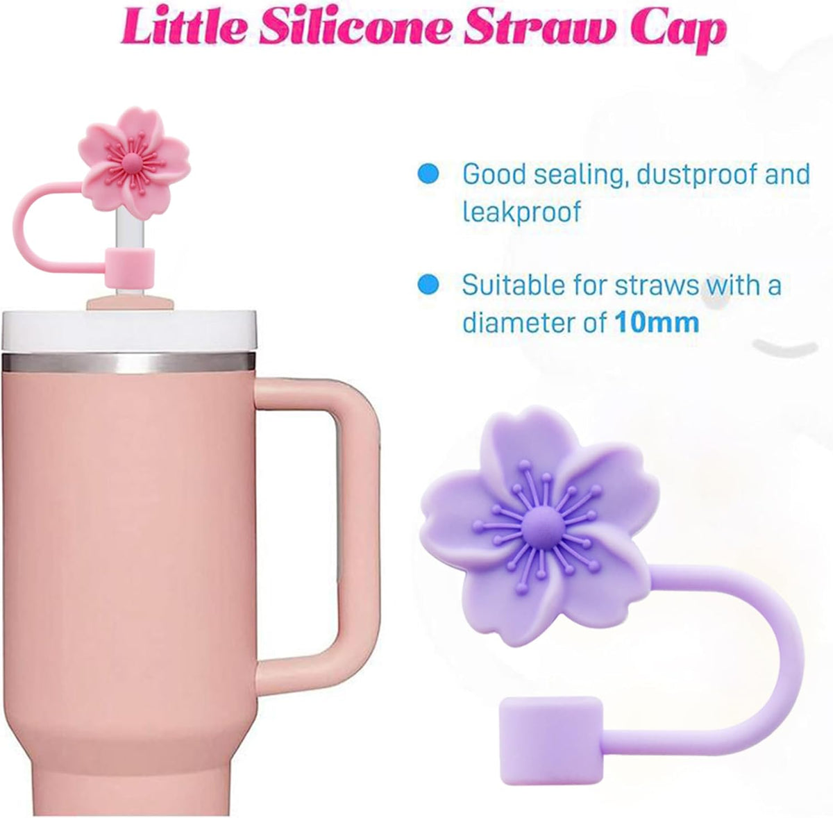 Straw Cover Cap for Stanley Cup,Silicone Straw Topper 10 mm 0.4 in Reusable Straw Tips Lids,Straw Tip Covers for Stanley Cups Accessories