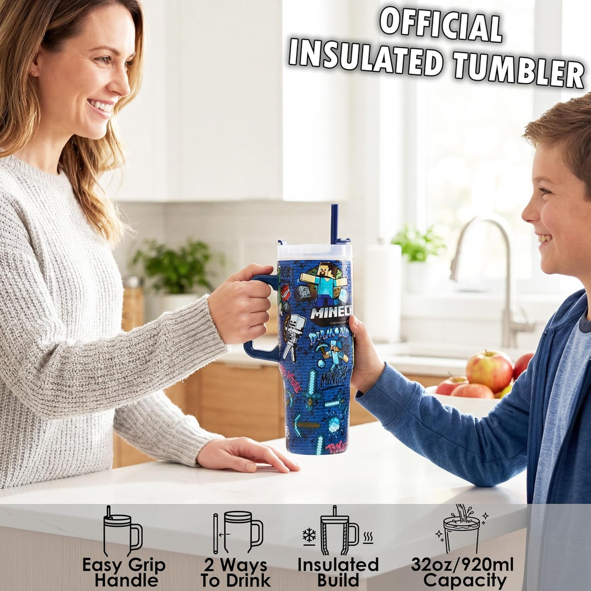 Pokemon Tumbler with Handle and Straw 32 oz, Keeps Hot 8 Hrs, Cold 12H & Ice 42H, BPA-Free Insulated Stainless Steel Water Bottle, Travel Mug, Gamer Gifts (Multi Pokemon)