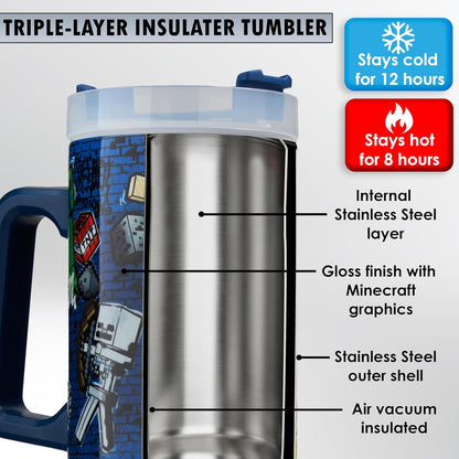 Pokemon Tumbler with Handle and Straw 32 oz, Keeps Hot 8 Hrs, Cold 12H & Ice 42H, BPA-Free Insulated Stainless Steel Water Bottle, Travel Mug, Gamer Gifts (Multi Pokemon)