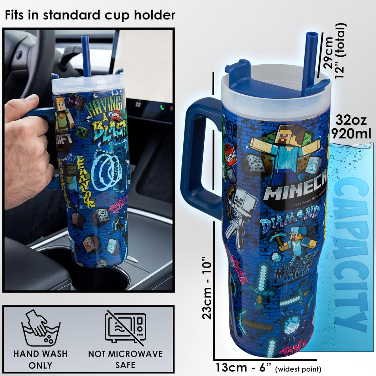 Pokemon Tumbler with Handle and Straw 32 oz, Keeps Hot 8 Hrs, Cold 12H & Ice 42H, BPA-Free Insulated Stainless Steel Water Bottle, Travel Mug, Gamer Gifts (Multi Pokemon)