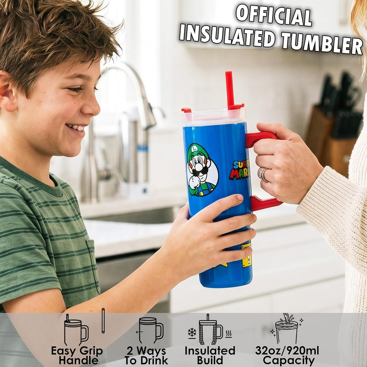 Pokemon Tumbler with Handle and Straw 32 oz, Keeps Hot 8 Hrs, Cold 12H & Ice 42H, BPA-Free Insulated Stainless Steel Water Bottle, Travel Mug, Gamer Gifts (Multi Pokemon)