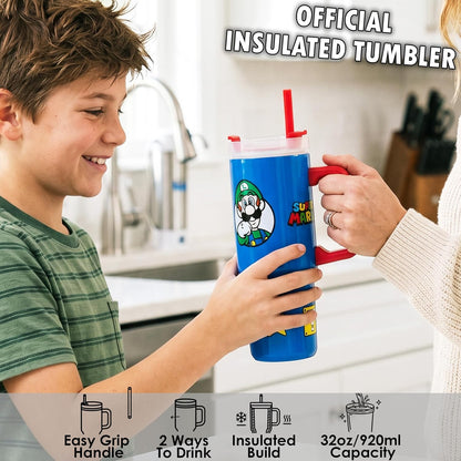 Pokemon Tumbler with Handle and Straw 32 oz, Keeps Hot 8 Hrs, Cold 12H & Ice 42H, BPA-Free Insulated Stainless Steel Water Bottle, Travel Mug, Gamer Gifts (Multi Pokemon)