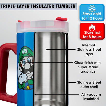 Pokemon Tumbler with Handle and Straw 32 oz, Keeps Hot 8 Hrs, Cold 12H & Ice 42H, BPA-Free Insulated Stainless Steel Water Bottle, Travel Mug, Gamer Gifts (Multi Pokemon)