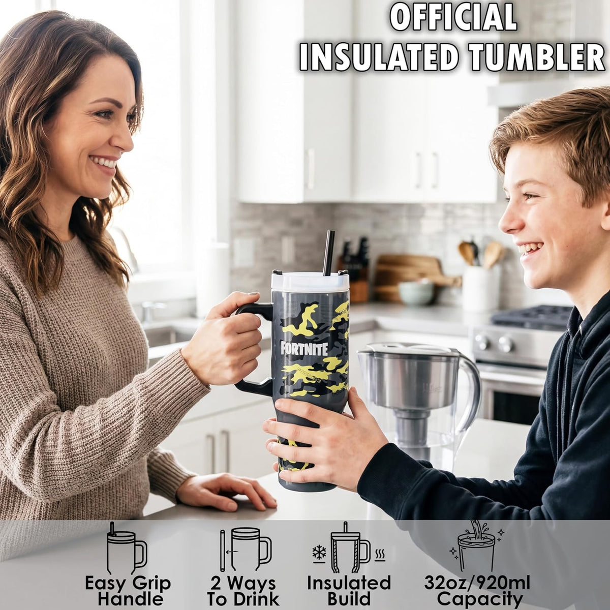 Pokemon Tumbler with Handle and Straw 32 oz, Keeps Hot 8 Hrs, Cold 12H & Ice 42H, BPA-Free Insulated Stainless Steel Water Bottle, Travel Mug, Gamer Gifts (Multi Pokemon)