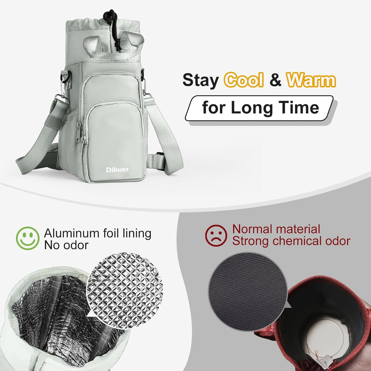32-40 oz Crossbody Water Bottle Carrier Bag with Phone Pocket, Black