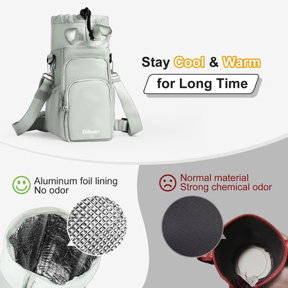 32-40 oz Crossbody Water Bottle Carrier Bag with Phone Pocket, Black