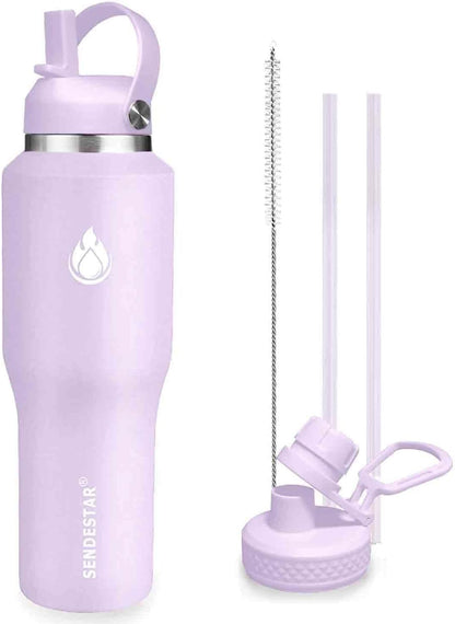 40oz Water Bottle Wide Mouth Stainless Steel Vacuum Insulated Double Wall with 2 Straw Lids Fit in Any Car Cup Holder