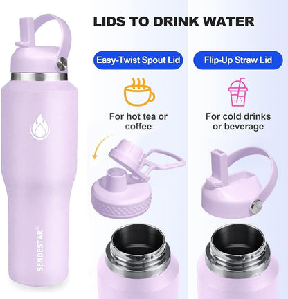 40oz Water Bottle Wide Mouth Stainless Steel Vacuum Insulated Double Wall with 2 Straw Lids Fit in Any Car Cup Holder