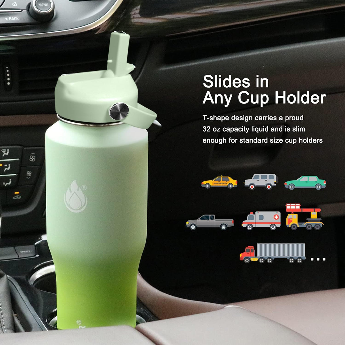 40oz Water Bottle Wide Mouth Stainless Steel Vacuum Insulated Double Wall with 2 Straw Lids Fit in Any Car Cup Holder