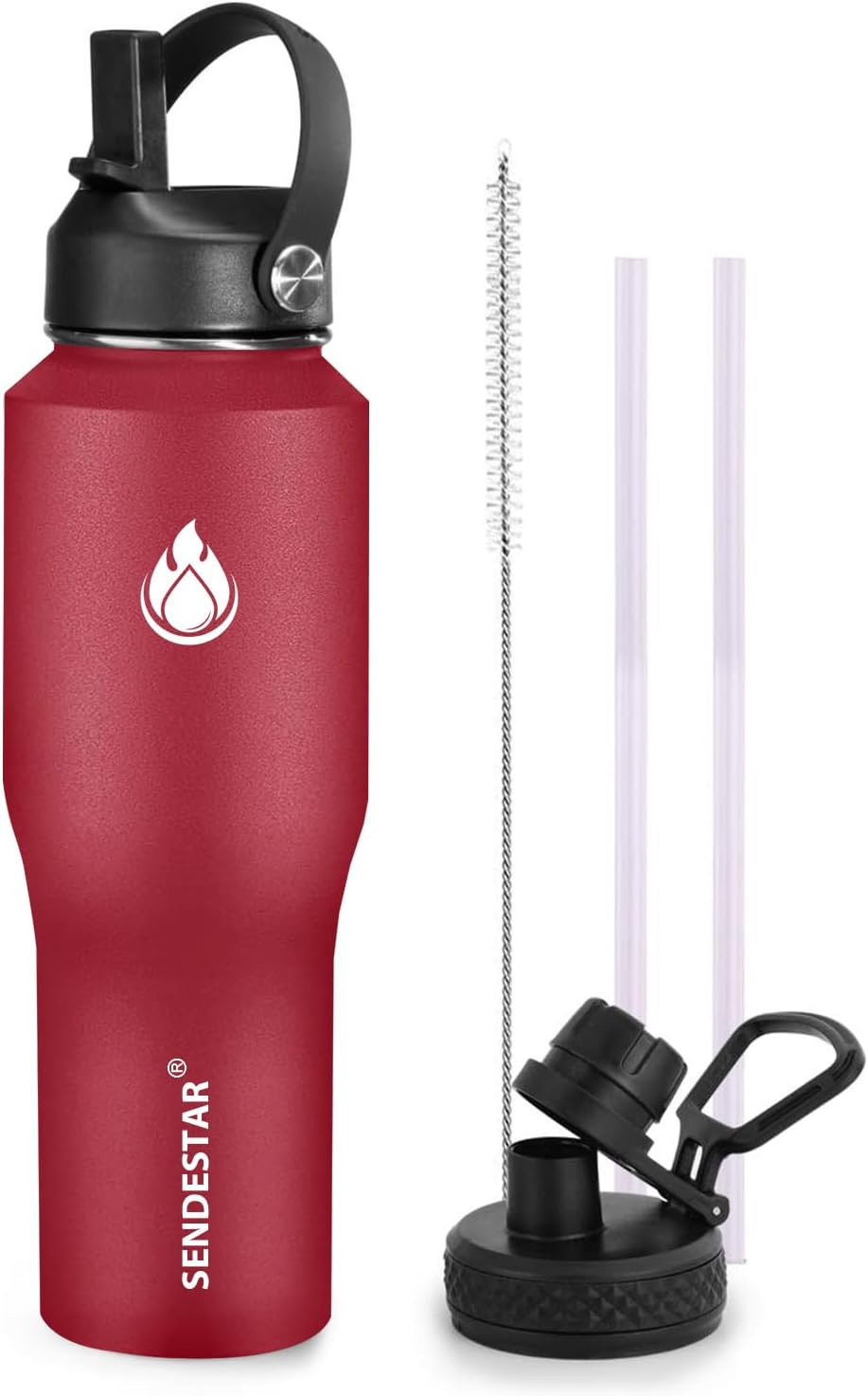 40oz Water Bottle Wide Mouth Stainless Steel Vacuum Insulated Double Wall with 2 Straw Lids Fit in Any Car Cup Holder