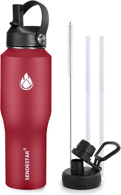 40oz Water Bottle Wide Mouth Stainless Steel Vacuum Insulated Double Wall with 2 Straw Lids Fit in Any Car Cup Holder