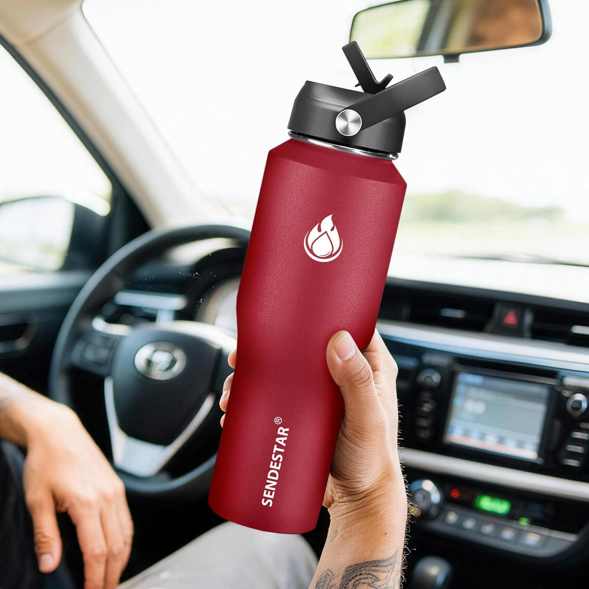 40oz Water Bottle Wide Mouth Stainless Steel Vacuum Insulated Double Wall with 2 Straw Lids Fit in Any Car Cup Holder