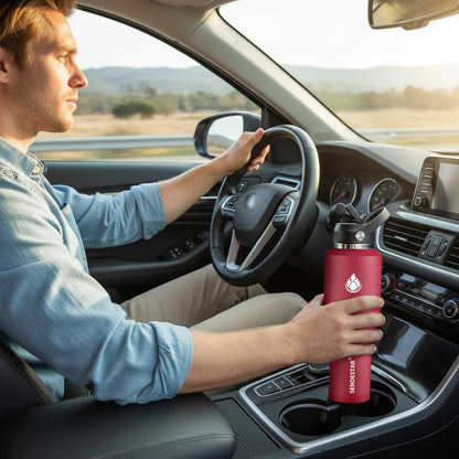 40oz Water Bottle Wide Mouth Stainless Steel Vacuum Insulated Double Wall with 2 Straw Lids Fit in Any Car Cup Holder