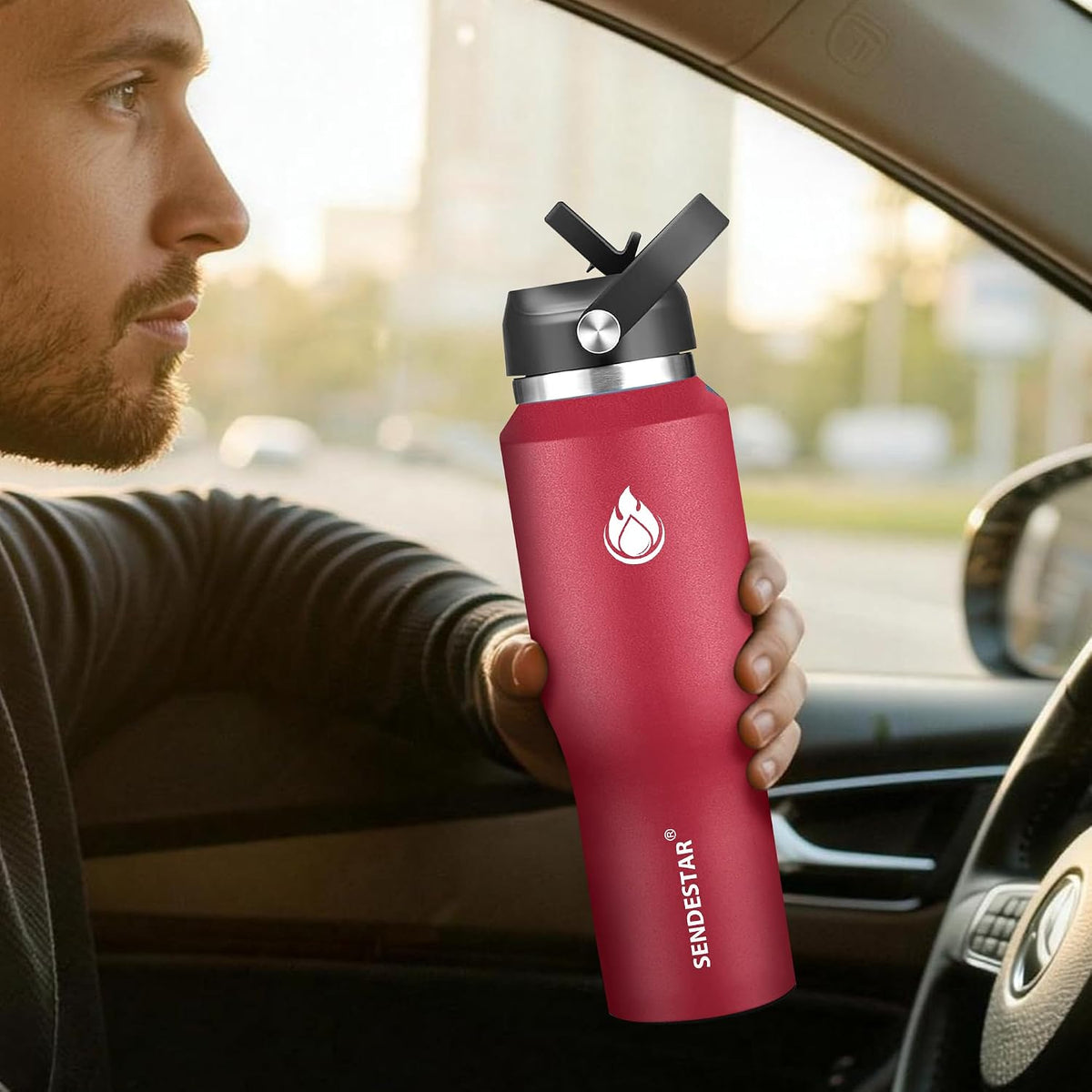 40oz Water Bottle Wide Mouth Stainless Steel Vacuum Insulated Double Wall with 2 Straw Lids Fit in Any Car Cup Holder