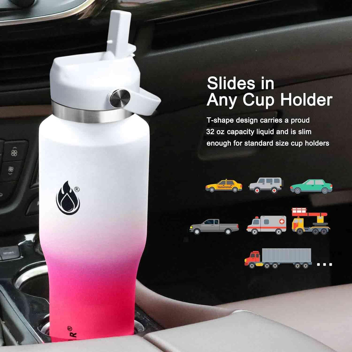 40oz Water Bottle Wide Mouth Stainless Steel Vacuum Insulated Double Wall with 2 Straw Lids Fit in Any Car Cup Holder