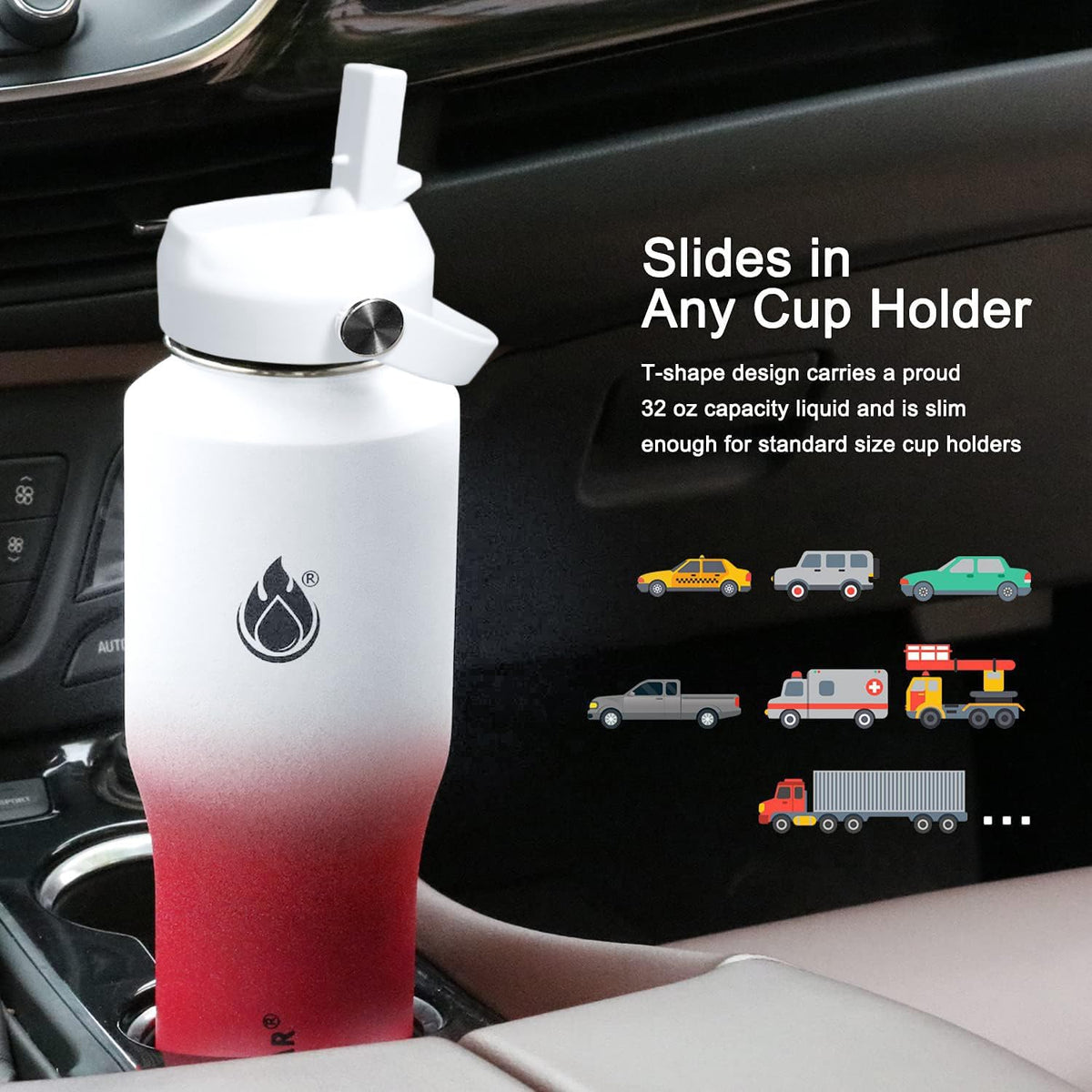 40oz Water Bottle Wide Mouth Stainless Steel Vacuum Insulated Double Wall with 2 Straw Lids Fit in Any Car Cup Holder