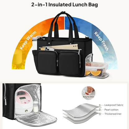 Teacher Tote Bag with Insulated Lunch Compartment 15.6" Laptop Bag