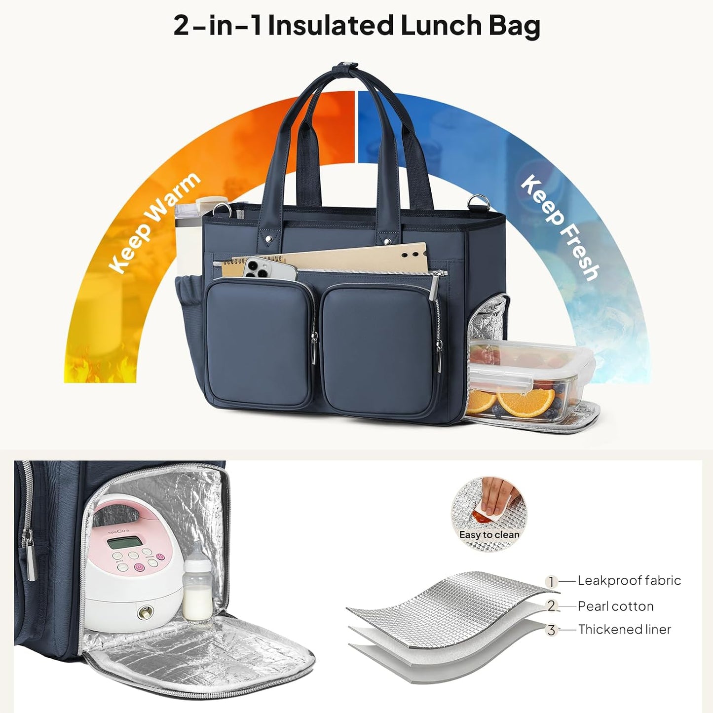 Teacher Tote Bag with Insulated Lunch Compartment 15.6" Laptop Bag